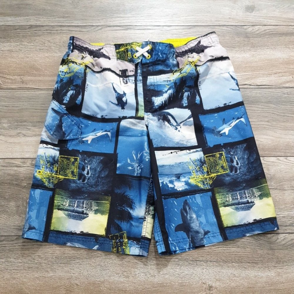 Joe Boxer Swim Trunks Board Shorts Boy Men XL 14/16 Shark Surf 32" Waist Beach